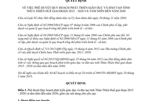 Quyết định 1109/QĐ-UBND 2015 phát triển giáo dục đào tạo Thừa Thiên Huế 2015 2020 tầm nhìn 2030