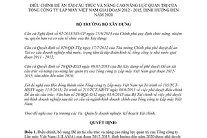 Quyết định 715/QĐ-BXD 2015 điều chỉnh Đề án tái cấu trúc Tổng công ty Lắp máy Việt Nam 2012 2015