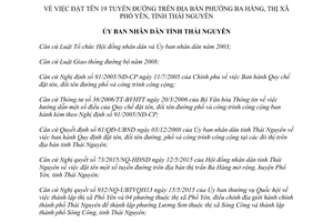 Quyết định 15/2015/QĐ-UBND đặt tên 19 tuyến đường phường Ba Hàng thị xã Phổ Yên tỉnh Thái Nguyên