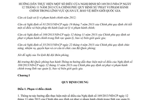 Thông tư 47/2015/TT-BQP hướng dẫn Nghị định 169/2013/NĐ-CP xử phạt vi phạm hành chính