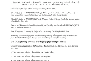 Thông tư 25/2015/TT-BGTVT công bố vùng nước cảng biển thuộc Đà Nẵng