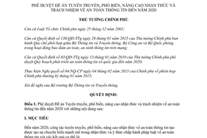 Quyết định 893/QĐ-TTg 2015 Tuyên truyền phổ biến nâng cao nhận thức trách nhiệm an toàn thông tin