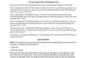 Quyết định 1631/QĐ-UBND 2015 phê duyệt lộ trình cung cấp dịch vụ công trực tuyến tại Đồng Nai