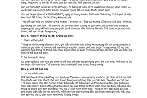 Thông tư 04/2015/TT-BVHTTDL Chế độ báo cáo thống kê áp dụng cơ quan quản lý Văn hóa Xã Hội