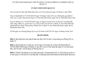 Quyết định 02/2015/QĐ-UBND Quy chế Tổ chức hoạt động Phòng Nội vụ Quận 12 Hồ Chí Minh