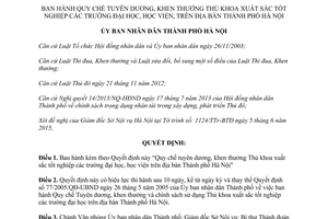 Quyết định 13/2015/QĐ-UBND tuyên dương khen thưởng Thủ khoa xuất sắc tốt nghiệp Hà Nội