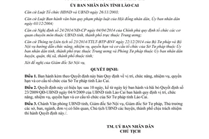 Quyết định 26/2015/QĐ-UBND vị trí chức năng nhiệm vụ quyền hạn cơ cấu Sở Tư pháp Lào Cai
