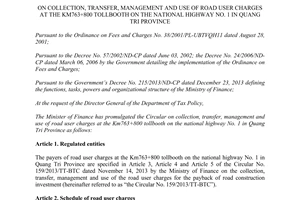 Circular 95/2015/TT-BTC collection transfer management use user charges on highway 1 Quang Tri