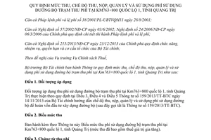 Thông tư 95/2015/TT-BTC nộp phí đường bộ trạm thu phí tại Km763+800 quốc lộ 1 Quảng Trị