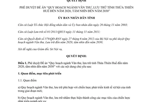 Quyết định 1146/QĐ-UBND 2015 Quy hoạch ngành Văn thư lưu trữ đến 2020 Thừa Thiên Huế