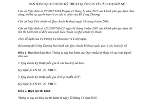 Thông tư 15/2015/TT-BCT Quy chuẩn kỹ thuật quốc gia về các loại kíp nổ