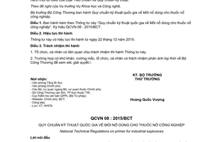 Thông tư 20/2015/TT-BCT Quy chuẩn kỹ thuật quốc gia về Mồi nổ dùng cho thuốc nổ công nghiệp