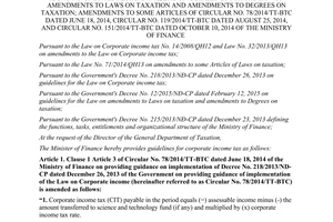 Circular No. 96/2015/TT-BTC guidelines for corporate income tax in Decree No. 12/2015/ND-CP