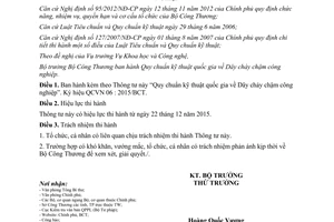 Thông tư 18/2015/TT-BCT Quy chuẩn kỹ thuật quốc gia về Dây cháy chậm công nghiệp