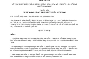 Nghị quyết 93/2015/QH13 thực hiện chính sách hưởng bảo hiểm xã hội một lần đối với người lao động