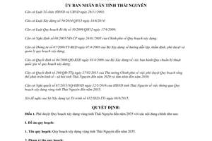 Quyết định 17/2015/QĐ-UBND phê duyệt Quy hoạch xây dựng vùng tỉnh Thái Nguyên đến năm 2035