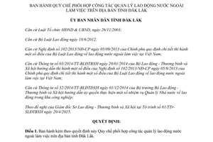 Quyết định 15/2015/QĐ-UBND Quy chế phối hợp công tác quản lý lao động nước ngoài Đắk Lắk
