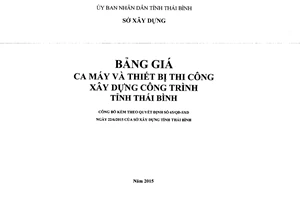 Quyết định 65/QĐ-SXD 2015 công bố bảng giá ca máy và thiết bị thi công xây dựng công trình Thái Bình