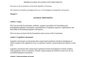 Law No. 80/2015/QH13 promulgation of legislative documents