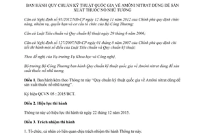 Thông tư 17/2015/TT-BCT Quy chuẩn kỹ thuật quốc gia Amôni nitrat sản xuất thuốc nổ nhũ tương