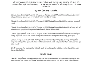 Quyết định 1136/QĐ-BTP 2015 công bố thủ tục hành chính lĩnh vực chứng thực thuộc Bộ Tư pháp