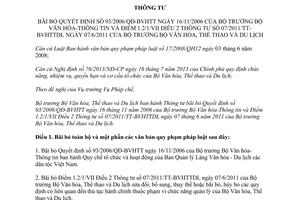 Thông tư 05/2015/TT-BVHTTDL bãi bỏ Quyết định 93/2006/QĐ-BVHTT