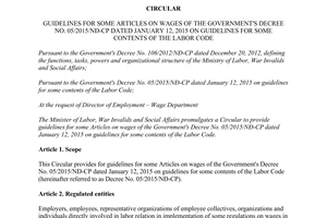 Circular No. 23/2015/TT-BLĐTBXH guidelines on wages of Decree No. 05/2015/ND-CP