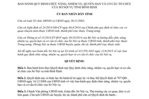 Quyết định 2139/QĐ-UBND chức năng nhiệm vụ quyền hạn cơ cấu tổ chức sở nội vụ Bình Định 2015