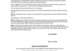 Thông tư 27/2015/TT-BGTVT Quy chuẩn kỹ thuật quốc gia biển chỉ dẫn trên đường cao tốc