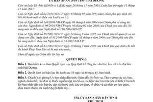 Quyết định 08/2015/QĐ-UBND công tác văn thư lưu trữ Hải Dương