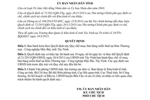 Quyết định 34/2015/QĐ-UBND mua bán hàng miễn thuế tại Khu Thương mại Công nghiệp Mộc Bài Tây Ninh