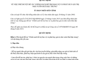 Quyết định 25/2015/QĐ-UBND hỗ trợ bảo vệ phát huy giá trị nhà vườn Huế đặc trưng Thừa Thiên Huế