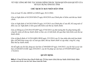 Quyết định 2418/QĐ-UBND 2015 công bố thủ tục hành chính thuộc thẩm quyền Sở Xây dựng Hà Tĩnh