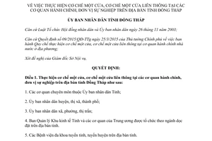 Quyết định 581/QĐ-UBND-HC 2015 cơ chế một cửa một cửa liên thông cơ quan hành chính Đồng Tháp