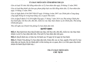 Quyết định 26/2015/QĐ-UBND theo dõi đôn đốc kiểm tra thực hiện nhiệm vụ ủy ban giao Bình Thuận