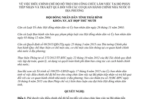 Nghị quyết 13/2015/NQ-HĐND hỗ trợ với công chức làm việc tại Bộ phận tiếp nhận kết quả Thái Bình