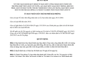 Quyết định 1394/2015/QĐ-UBND hạn mức công nhận đất ở trường hợp thửa đất có vườn ao Hải Phòng