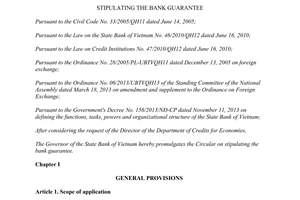 Circular No. 07/2015/TT-NHNN stipulating the Bank guarantee