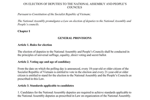 Law No. 85/2015/QH13 on election of deputies to the National Assembly and People’s Councils