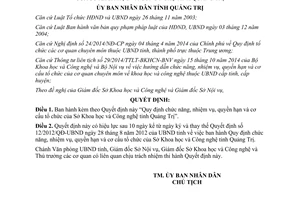 Quyết định 14/2015/QĐ-UBND nhiệm vụ quyền hạn cơ cấu tổ chức Sở Khoa học Công nghệ Quảng Trị
