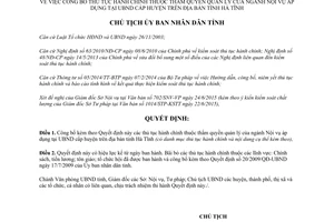 Quyết định 2443/QĐ-UBND 2015 thủ tục hành chính thuộc ngành Nội vụ Hà Tĩnh