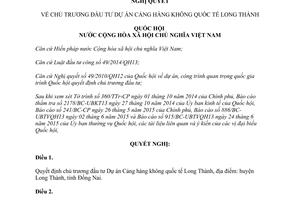 Nghị quyết 94/2015/QH13 chủ trương đầu tư Dự án Cảng hàng không quốc tế Long Thành