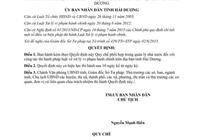 Quyết định 10/2015/QĐ-UBND công tác thi hành pháp luật về xử lý vi phạm hành chính Hải Dương
