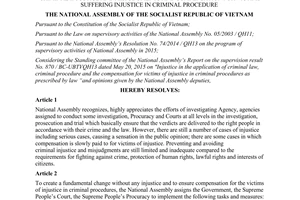 Resolution No. 96/2015/QH13 preventing criminal compensation victims injustice Criminal Procedure