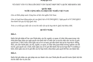 Nghị quyết 97/2015/QH13 chất vấn và trả lời chất vấn tại kỳ họp thứ 9