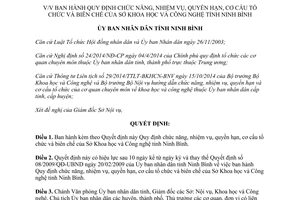 Quyết định 16/2015/QĐ-UBND nhiệm vụ cơ cấu tổ chức biên chế Sở Khoa học Công nghệ Ninh Bình