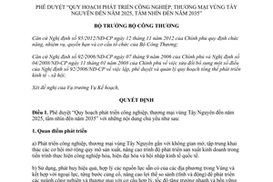 Quyết định 6448/QĐ-BCT 2015 Quy hoạch phát triển công nghiệp thương mại vùng Tây Nguyên