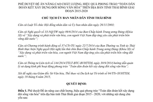 Quyết định 1412/QĐ-UBND 2015 Toàn dân đoàn kết xây dựng đời sống văn hóa Thái Bình 2015 2020