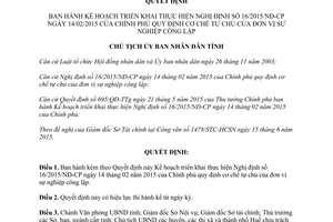 Quyết định 1215/QĐ-UBND 2015 quy định cơ chế tự chủ của đơn vị sự nghiệp công lập Thừa Thiên Huế