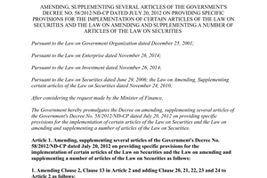 Decree No. 60/2015/NĐ-CP amending Decree No. 58/2012/ND-CP specific provisions Law on securities